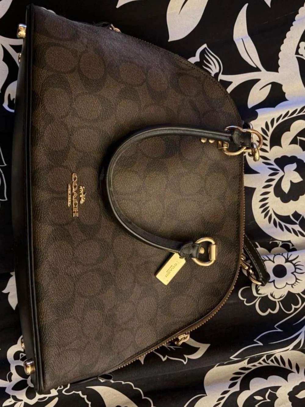 Coach Brown/Black Signature Dome Satchel with Gold Hardware